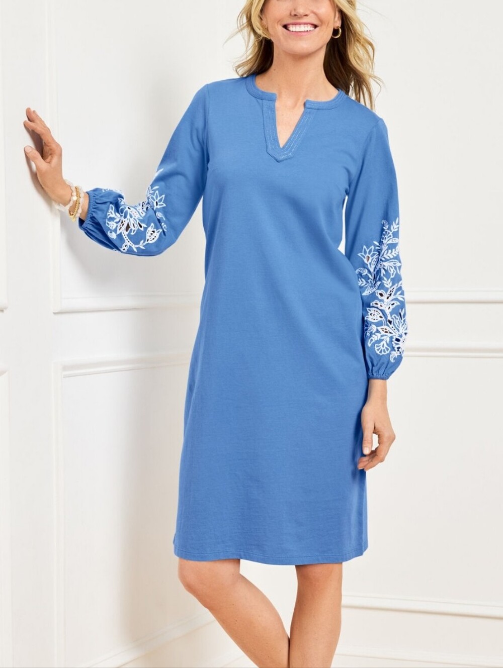 Talbots 100% Cotton Blue Embroidered Dress Coastal Boho Cottagecore Resortwear